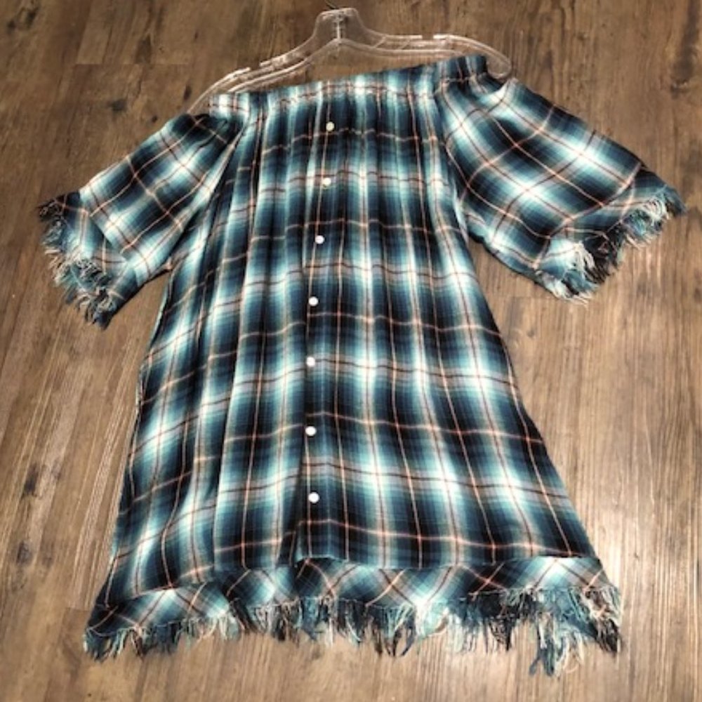 Off the Shoulder Flannel Top